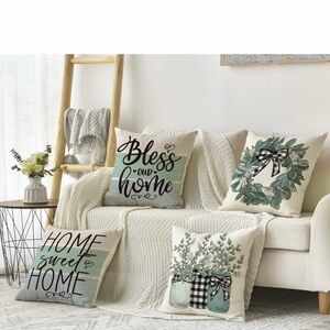 Charming Home Accent Pillows - Green and Cream